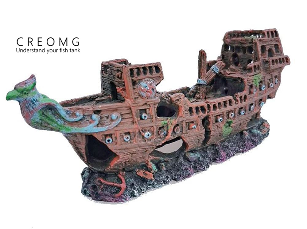 Aquarium Decorations, Aquarium Pirate Ship Decorations Fish Tank Ornaments Resin Material Shipwreck Decorations, Eco-Friendly for Freshwater Saltwater Aquarium Fish Tank Decor Sunken Ship