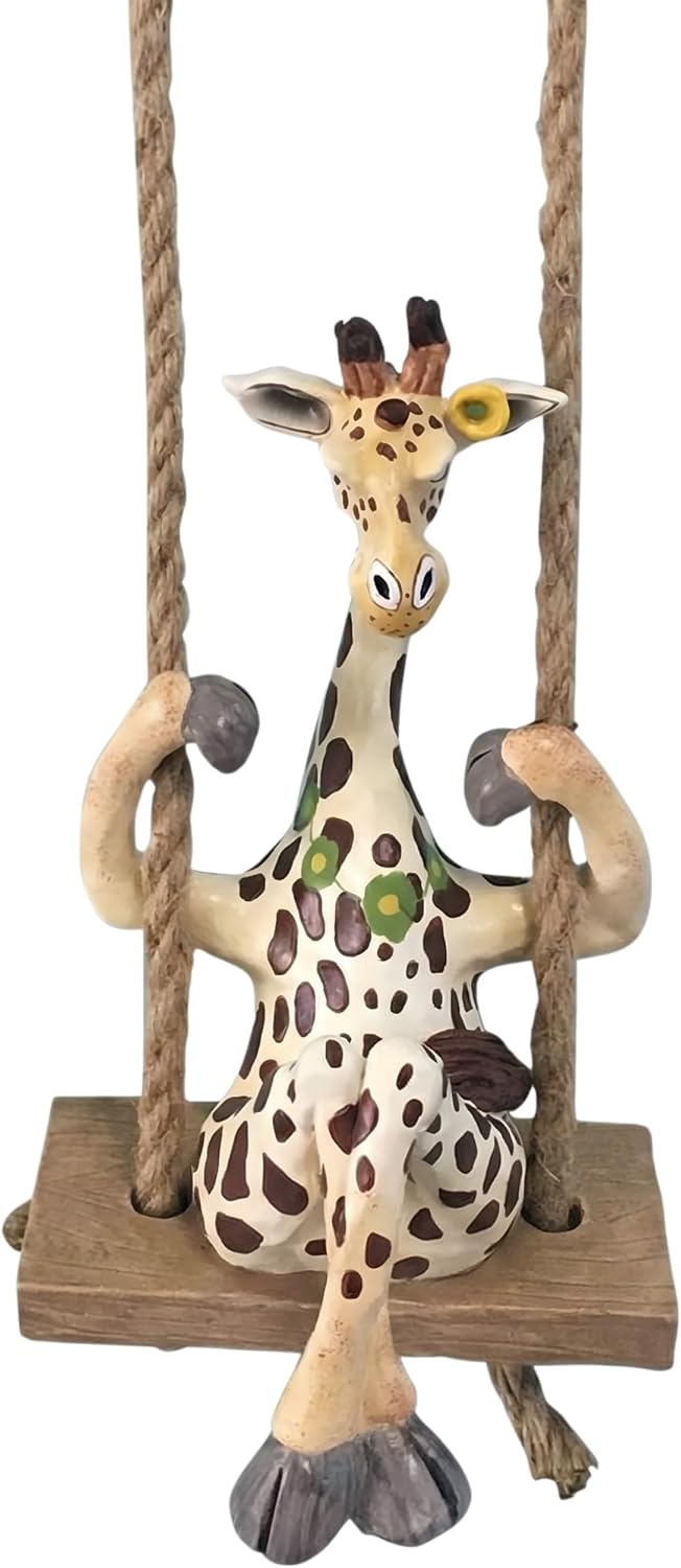 Blue Sky Clayworks Giraffe Garden Swinger, Ceramic, 5.25" x 5" x 19.5", Whimsical Porch Swing Accent