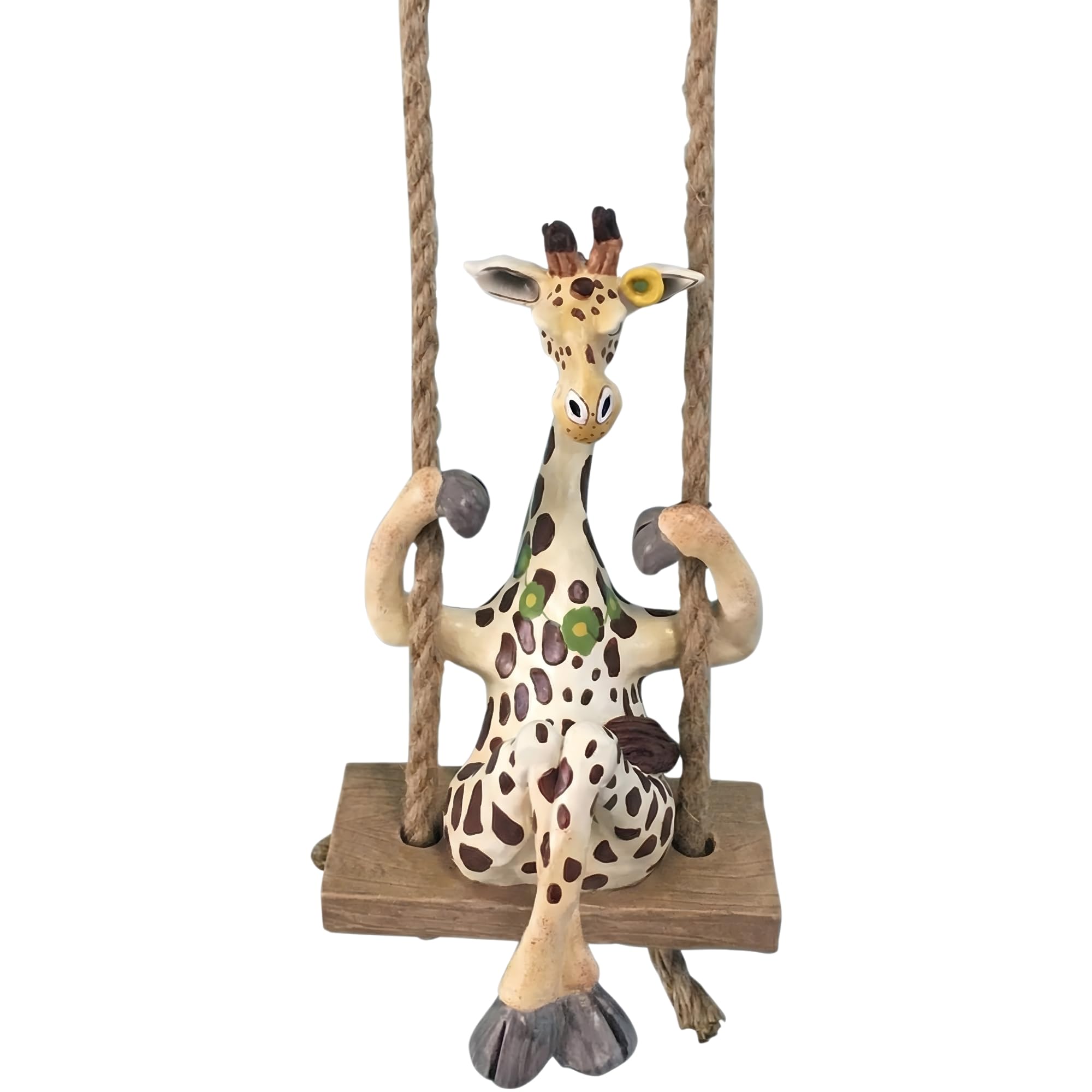 Blue Sky Clayworks Giraffe Garden Swinger, Ceramic, 5.25" x 5" x 19.5", Whimsical Porch Swing Accent