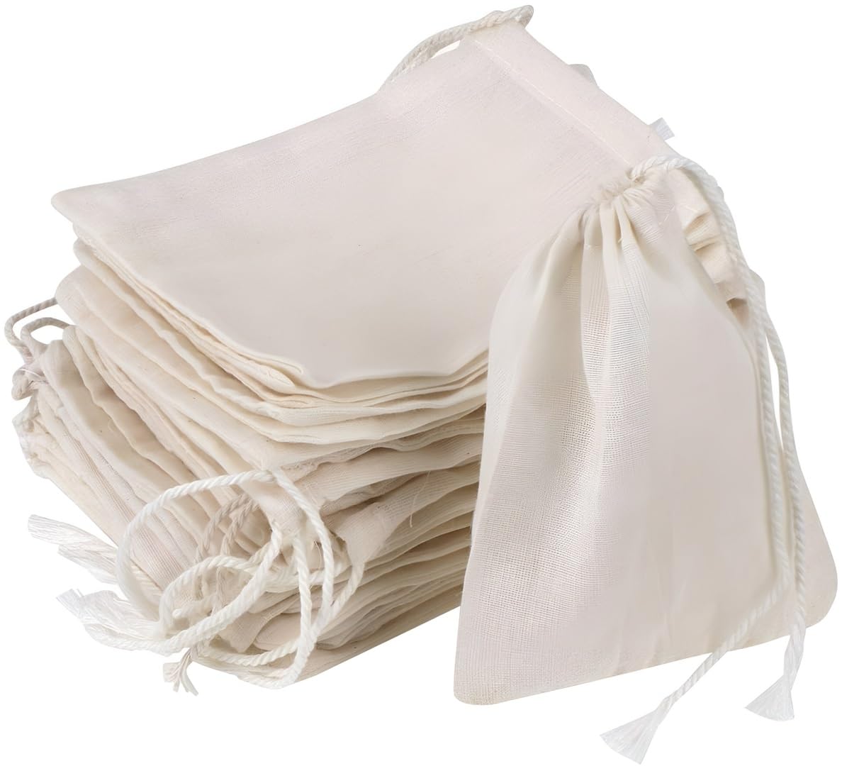 Birdbrid Muslin Cotton Drawstring Bags 3x4 Inch | White Small Cloth Pouches for Herbs, Spices, Camphor, Jewelry, Wedding Potli, Gift & Return Favors | Reusable Washable Pack of 12