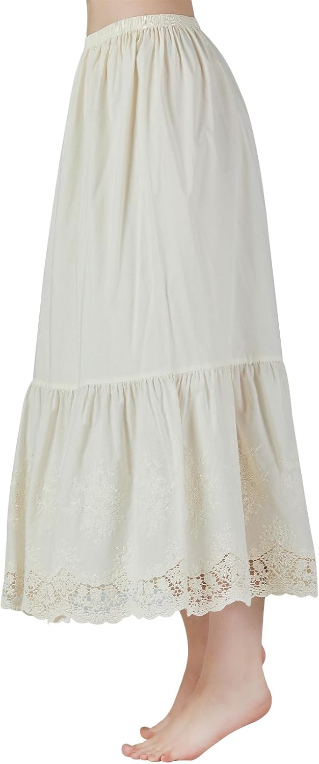 BEAUTELICATE Half Slip Skirt Extender 100% Cotton Vintage Underskirt with Embroidery Alencon Lace - Image 2
