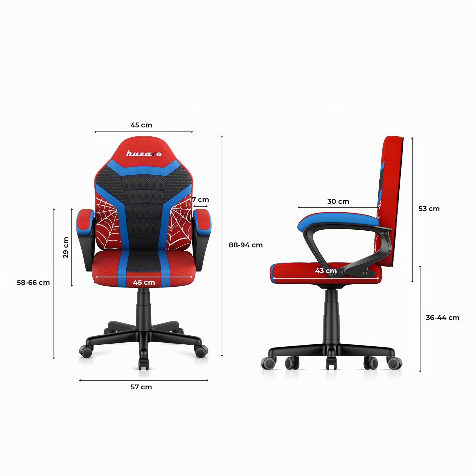 huzaro Ranger Mesh Chaise Gaming Ergonomique pour Enfant, Chaise de Bureau Enfant Respirante avec accoudoirs, Hauteur réglable 6 cm, Soutien du Dos, idéale pour Enfants 80–150 cm, siège Stable Spider