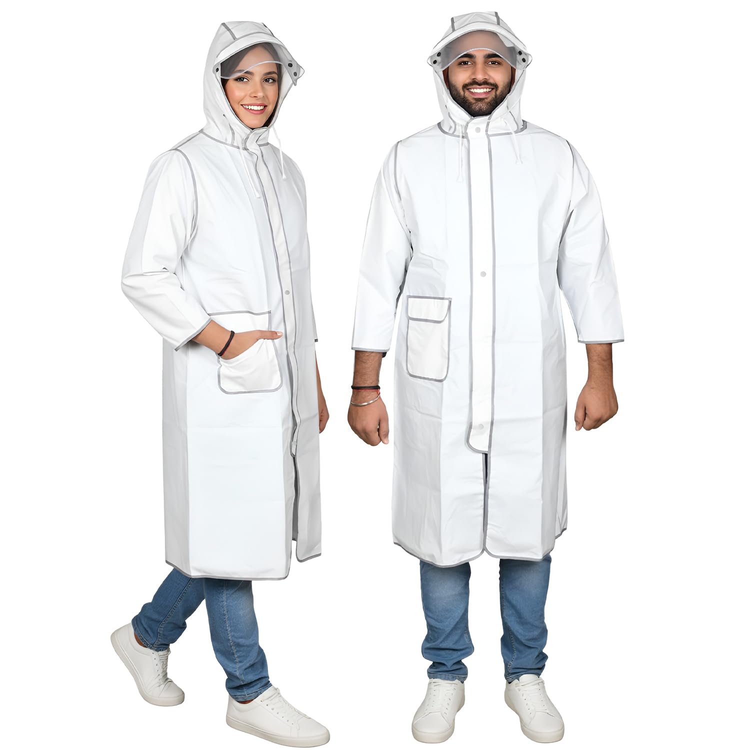 allextreme Unisex Rain Coat 370GSM with Universal Hooded Full Sleeves Water Resistant Lightweight Outdoor Bike Raincoat for Men & Women Camping Hiking and Travelling (2XL, White)-picture-9