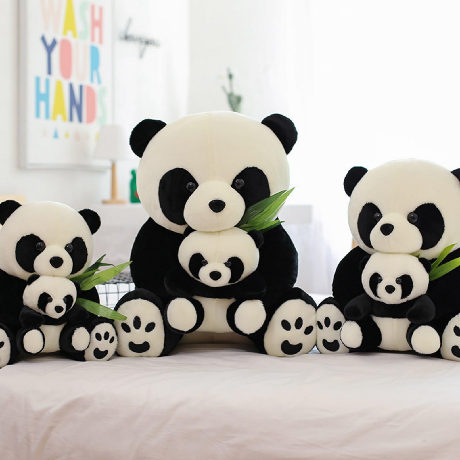 Panda Kuscheltier, 30/40cm Weiches Stofftier Mutter mit Baby und Bambusblättern, Niedliches Panda Plüschtier für Sofa Bett Kinderzimmer Dekoration, Geschenk für Kinder Erwachsene (40 cm)