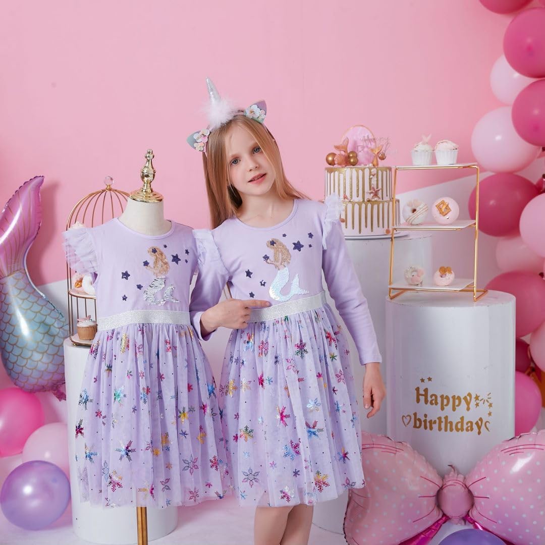 DXTON Kids Girls Dresses Long Sleeve Toddler Winter Party Tutu Dresses for 2-8T - Image 3