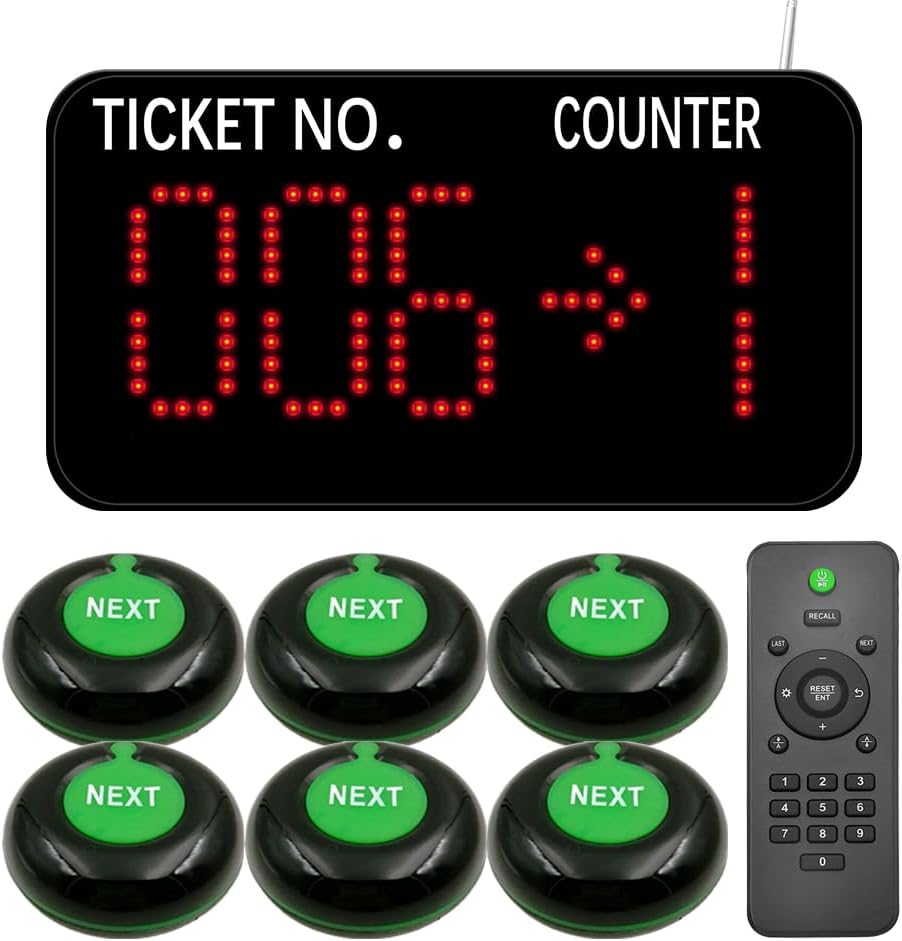 Take a Number System Queue Wireless Calling Sysem with 1 Counter Display and 6 Next Button for Restaurant Bank Ticket Office Clinic