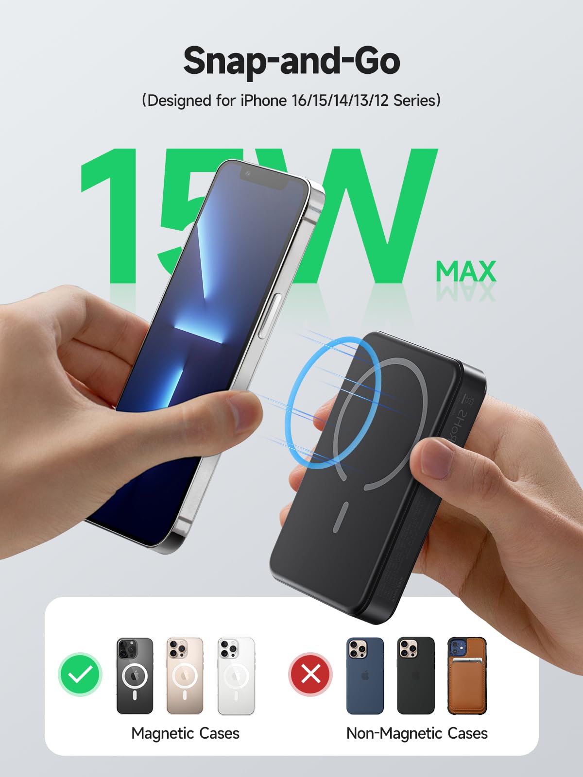 LVFAN for Magsafe Portable Charger, 10000mAh Wireless Magnetic Power Bank with Built-in USB C in&Out Cable, Travel LED Display Battery Pack for iPhone 16 15 14 13 12 Samsung Pixel iPad