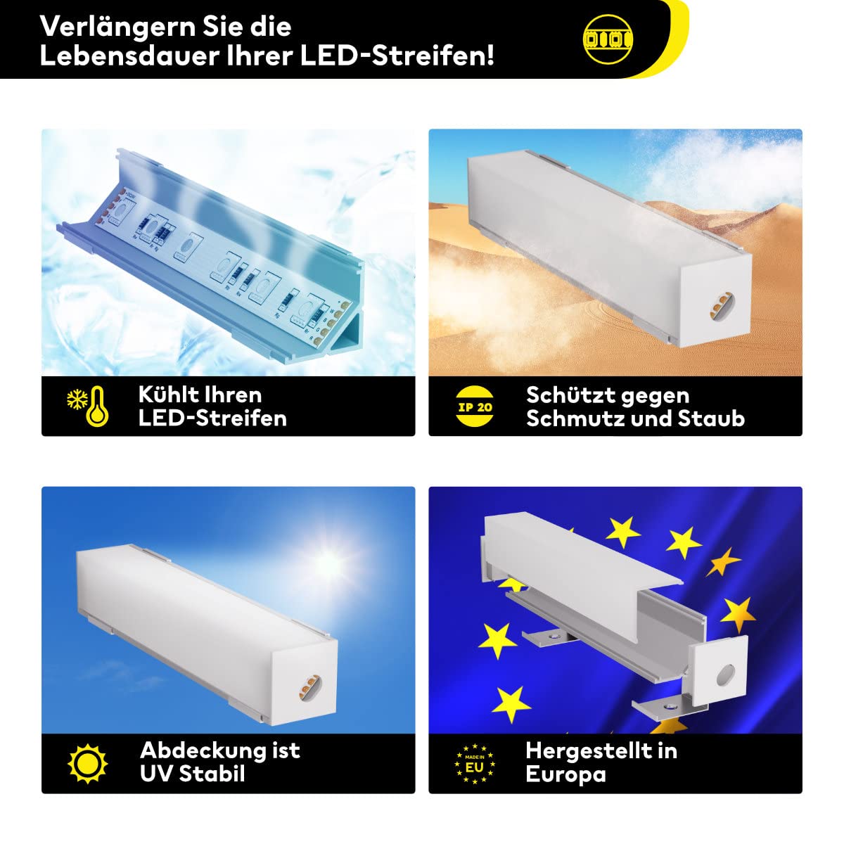 Profilo Angolare In Alluminio Per Strisce LED 20 Mm - Innovate 2 Metri Con Copertura Opale - Dissipatore Di Calore Per LED, Protezione Da Polvere E Urti
