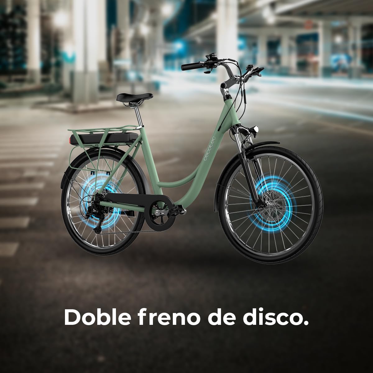 Cecotec Bicicleta Eléctrica de Ciudad Capital. 80 km de Autonomía, Batería 468 WH, Suspensión Delantera, Cambio Shimano de 6 Velocidades y Doble Disco de Freno