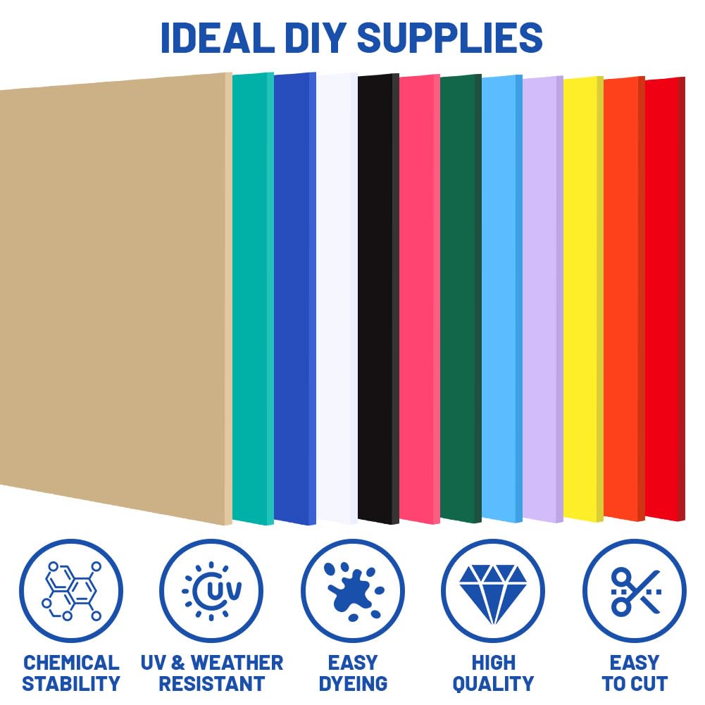 12 Stück Bunte Acrylglas Platten Set, 30x30cm Kunststoffplatte 3mm, Acrylplatte zum Laserschneiden und Gravurmaterialien, Gussplatten Farbig für DIY-Projekte, Gedruckte Schilder, Kunsthandwerk