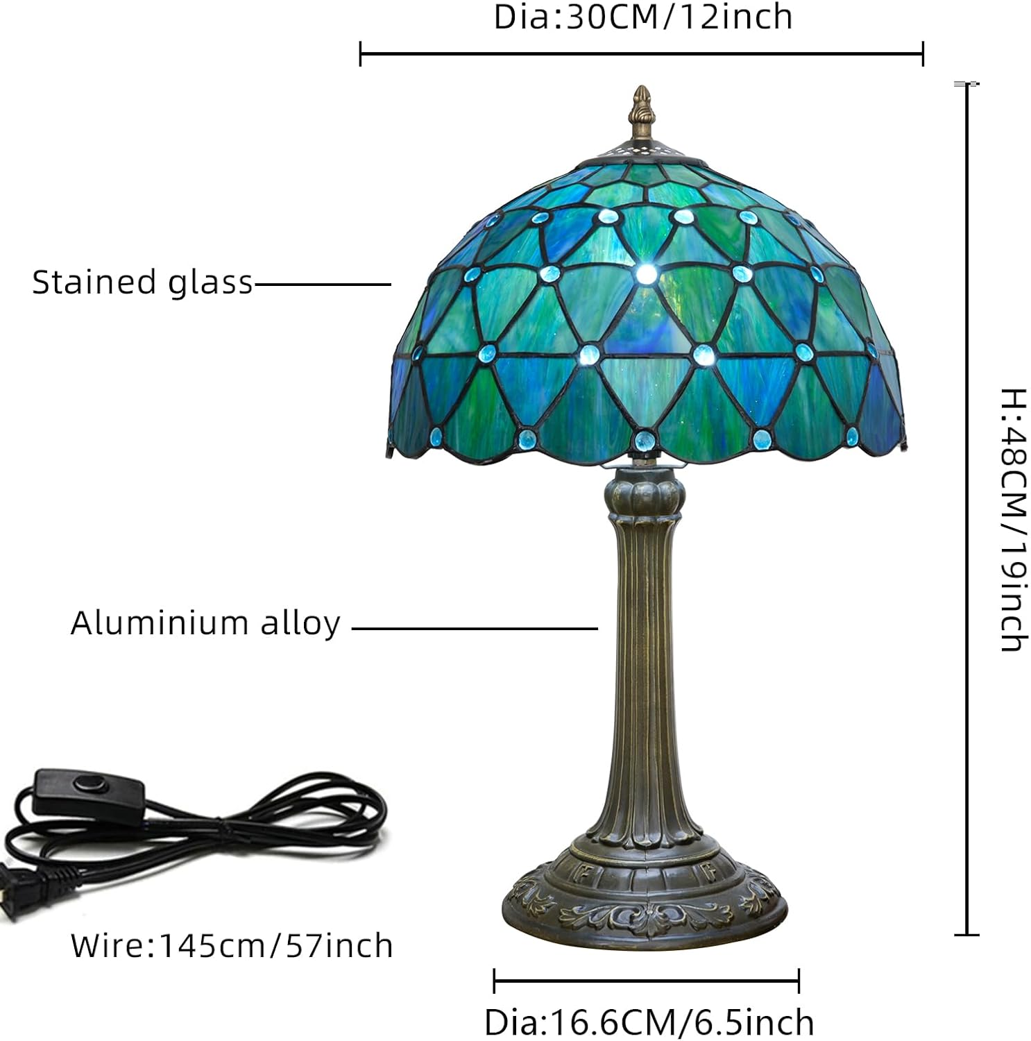 Tiffany Lamp Stained Glass Table Lamp 12X12X18 Inches Sea Blue Style Living Room Bedroom Dorm Kitchen Home Decor Festival Birthday Gift