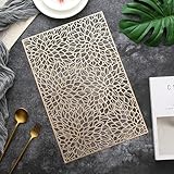 BCughia Juego de 6 manteles individuales de PVC, dorados, con patrón de flores huecas, rectangulares, para mesa de comedor, 45,7 x 30,5 cm