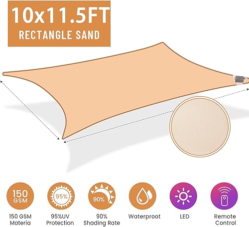 Miniatura 2 de Toldo LED impermeable de 10 x 11.5 pies, LED integrado, 8 modos de parpadeo, 98% de protección UV, adecuado para patio, jardín, estacionamiento