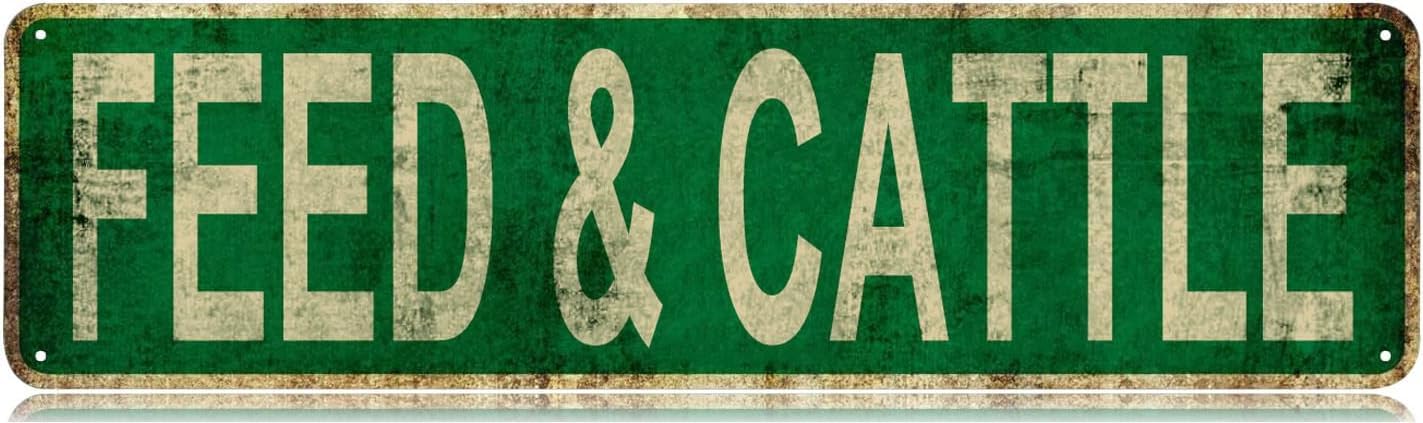 peiyeety Feed & Cattle Vintage Metal Tin Sign, Rustic Farm Wall Art, Waterproof Plaque for Farm, Sturdy Decor for Barn Space, Retro Ranch Ornament for Rural Living Areas 4x16 Inch