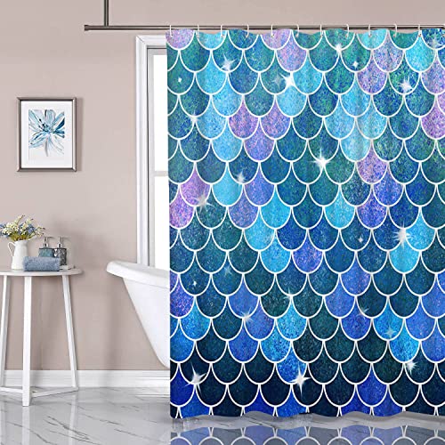 Artbones Mermaid Fish Scale Shower Curtain Blue And Purple 72X72 Inch With Hooks Waterproof Polyester Fabric Ocean Theme Bathroom Decor #TOP2