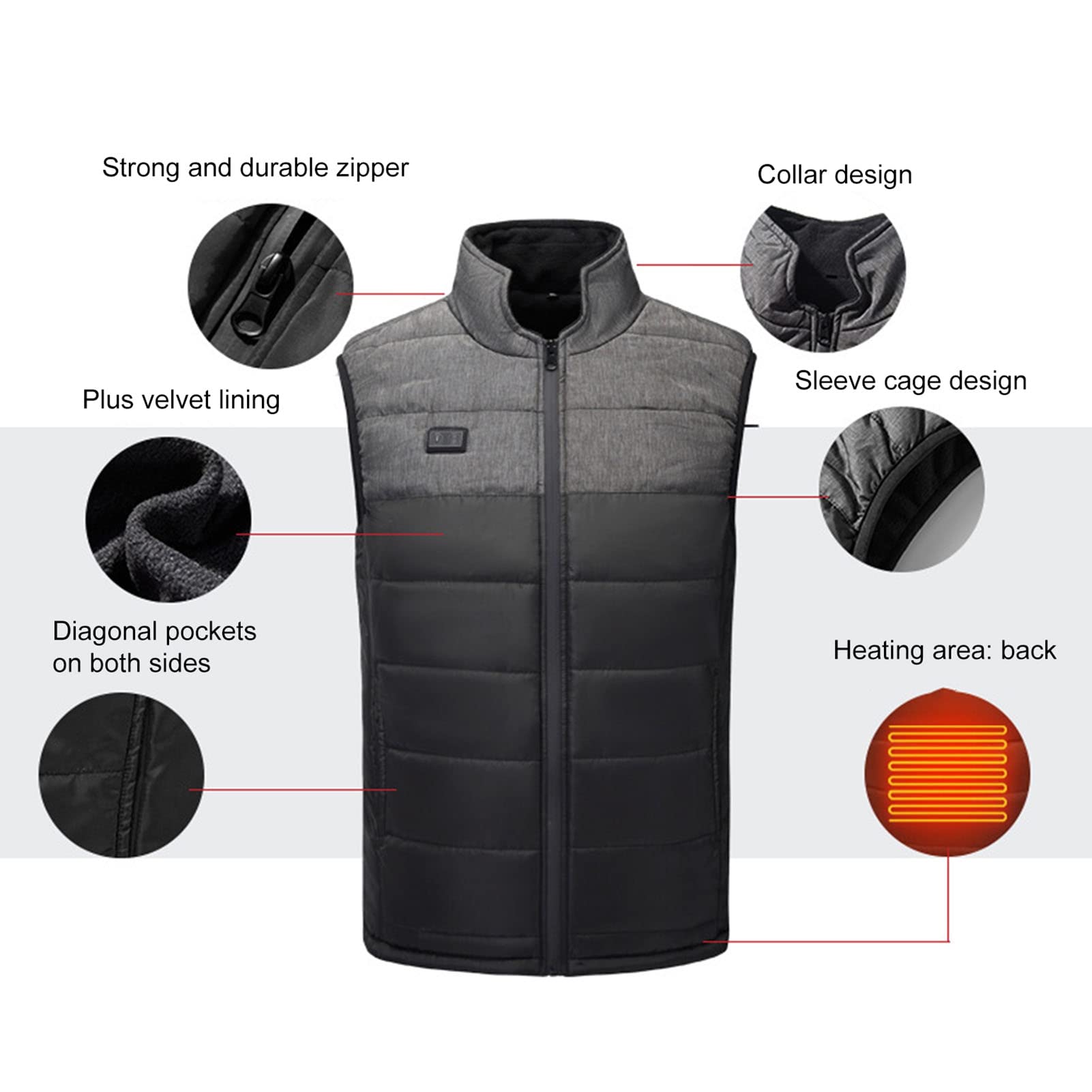 GAROERFAR Gilet Chauffant Homme avec 12000mAh Batterie Incluse,Veste Chauffante Homme avec 6 Zones de Chauffage, Gilet Chauffant Electrique Idéale pour Camping,Chasse et Moto (black, M