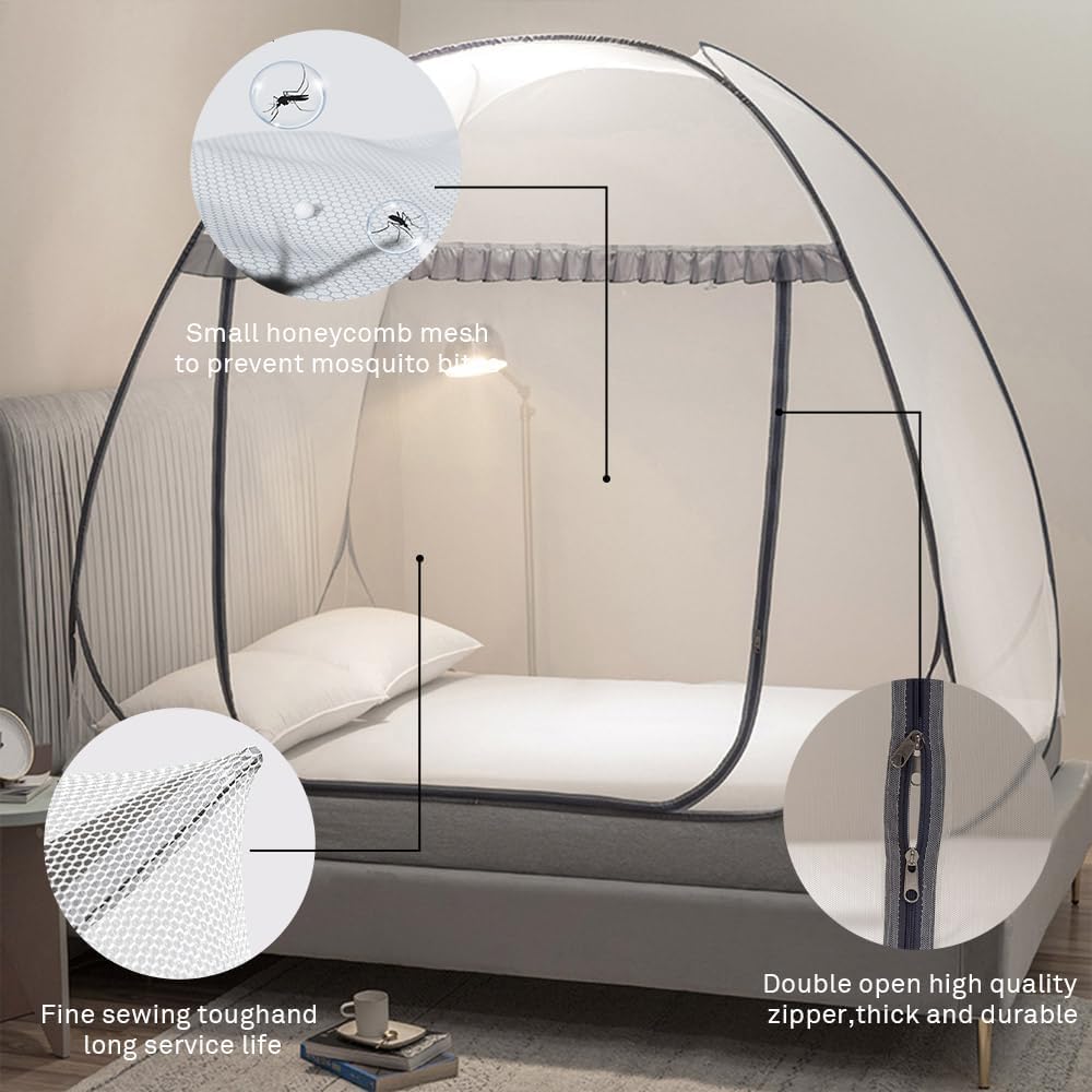 Moskitonetz Bett Pop Up,180cmX200cm Faltbares Bett-Moskitonetz,Mobiler Insektenschutz Moskitozelt,Tragbares Reise-moskitonetz,Faltbares Anti Mosquito Bites Mückennetz für Schlafzimmer,Outdoor