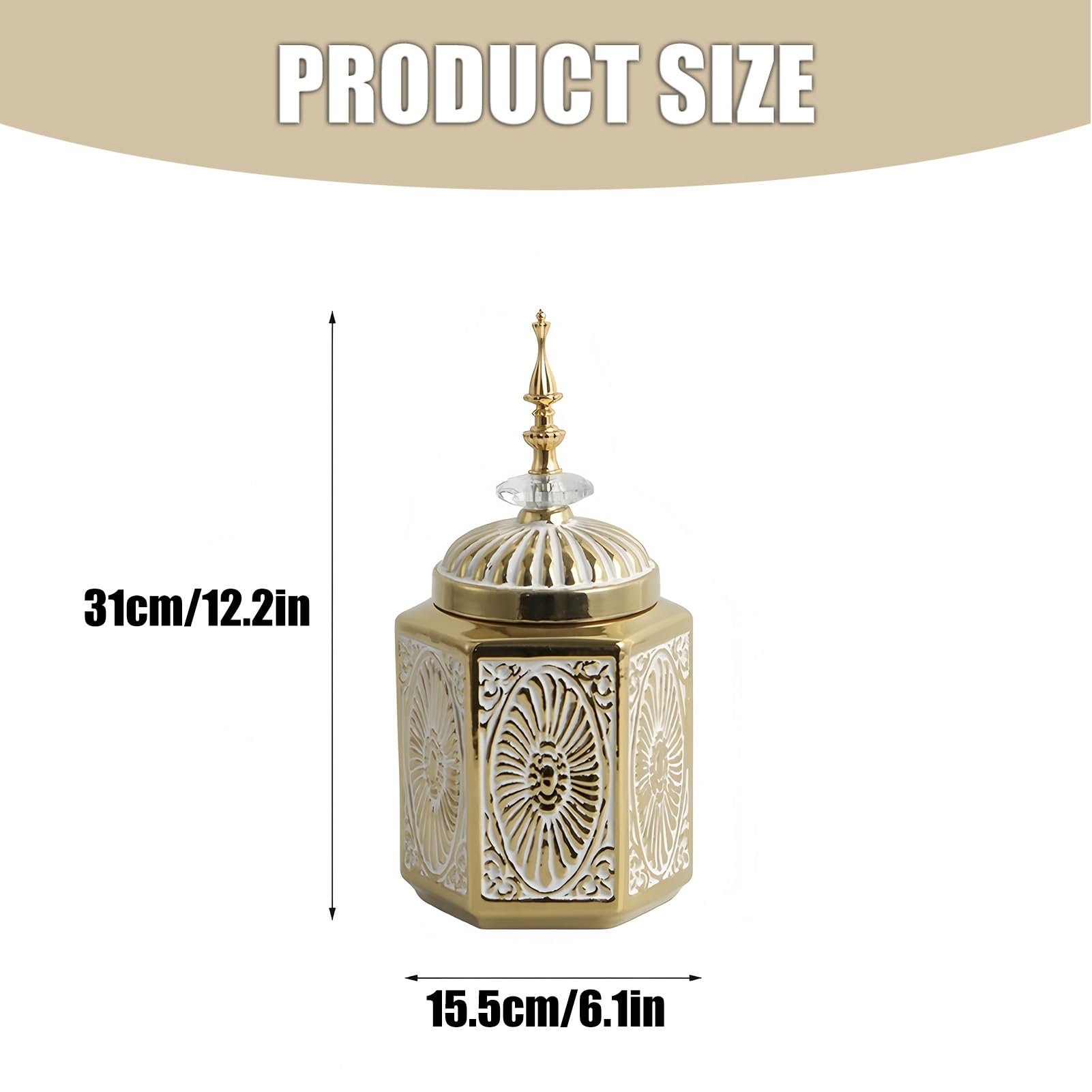 Jarrones Decorativos Jarrón De Flores Dorado para Decoración del Hogar, Tarro De Jengibre Estable Y Jarrón con Tapa para Mesa De Comedor, De Larga Duración.(S)