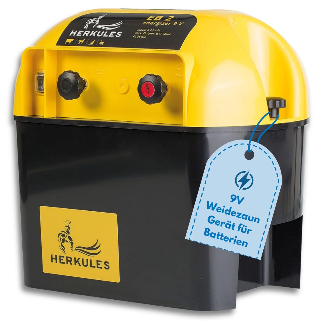 Herkules Weidezaungerät EB 2 - 9V Batteriegerät für mobile Weidezäune - Elektrozaungerät für bis zu 3,5 km Zaun - Weidegerät mit 5600 V Leistung - Batterie Weidezaun Gerät aus Europa