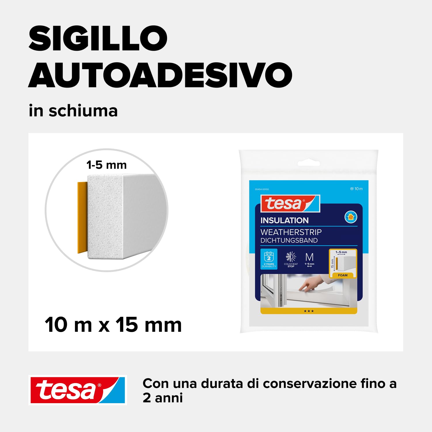 Tesa Moll Standard I-Profil Guarnizione Adesiva in Schiuma 10 m x 15 mm x 4 mm Bianco