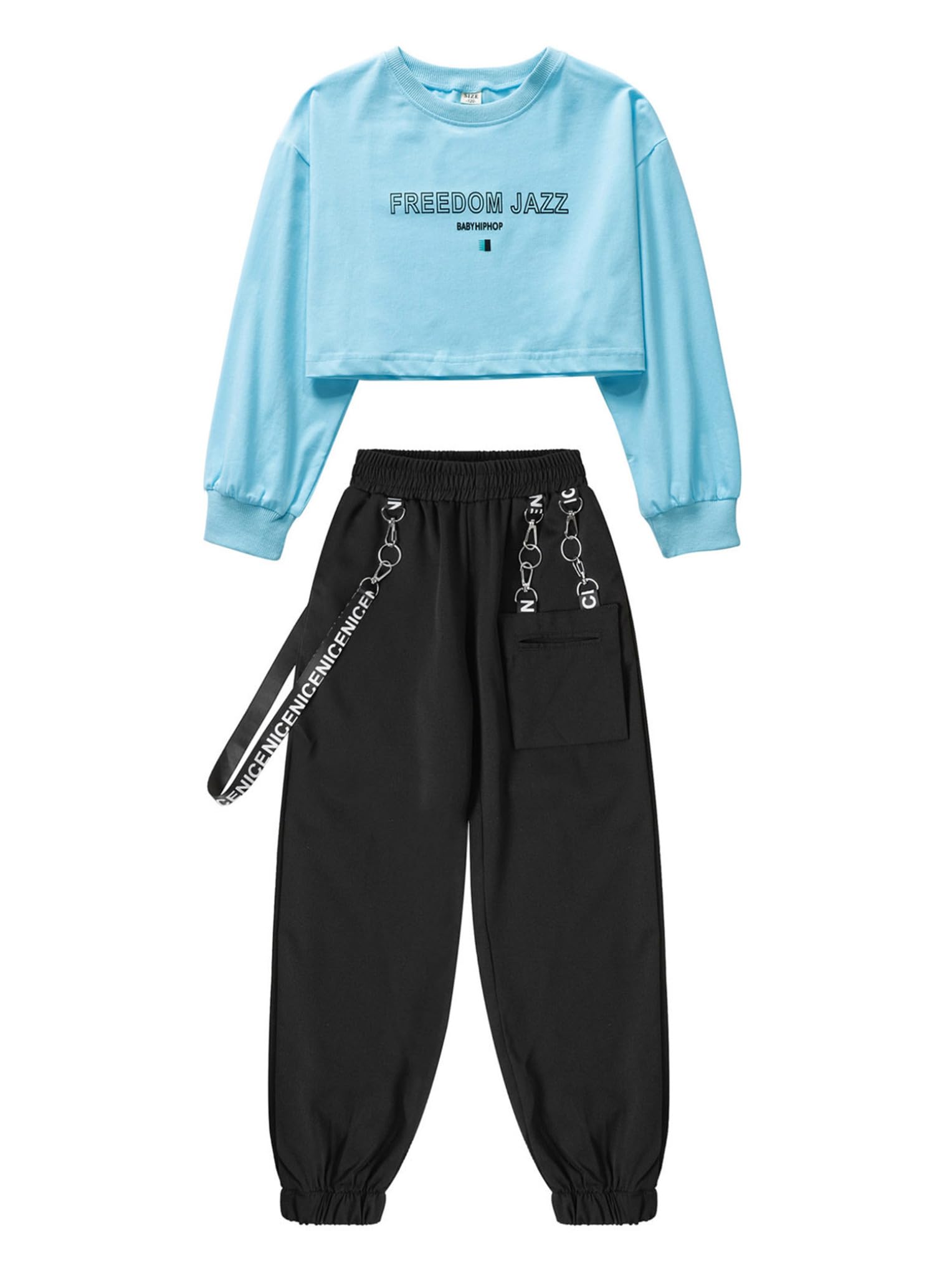 Dziewczęcy zestaw sportowy pełny dres 2-częściowy krótki top bluzy i spodnie trekkingowe spodnie cargo joggery
