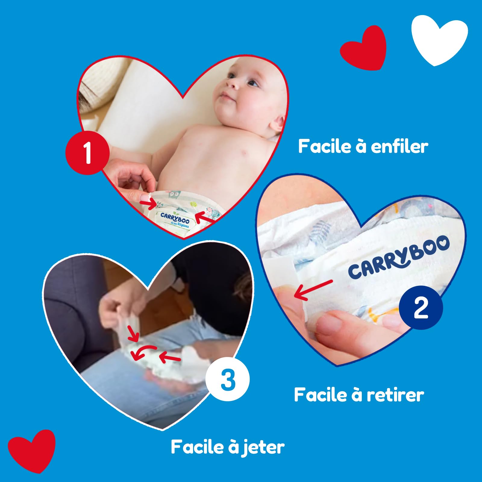 CARRYBOO - Couches Taille 1 (2-5kg) - Saines et Ultra Absorbantes - 12h Anti Fuites - Sans substances indésirables - Fabriquées en France - Pack naissance de 24 couches