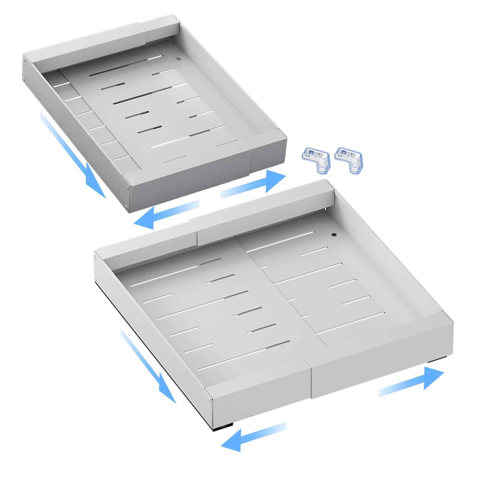 Expandable Pull out Cabinet Organizer with Sliding Drawer, Expandable (11.8"-18.1")Heavy Duty Slide out Drawer Adhesive Nano Film Slide Out Pantry Shelves for Kitchen,Bathroom,Pantry (2.7" H) (White)
