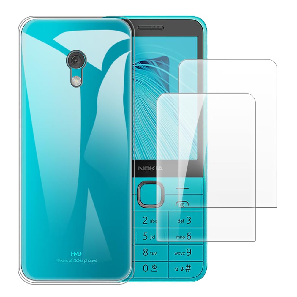 Shantime 2 Pack Tempered Glass + TPU Phone Case Combo Compatible with Nokia 235 4G 2024, Shockproof Protective Cover and Screen Protector Set