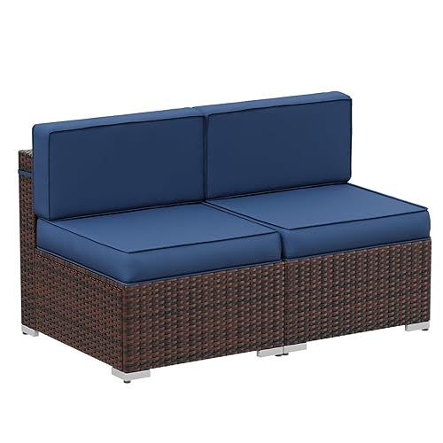 Amopatio Outdoor Patio Couch, Rattan Patio Furniture Set with Non-slip