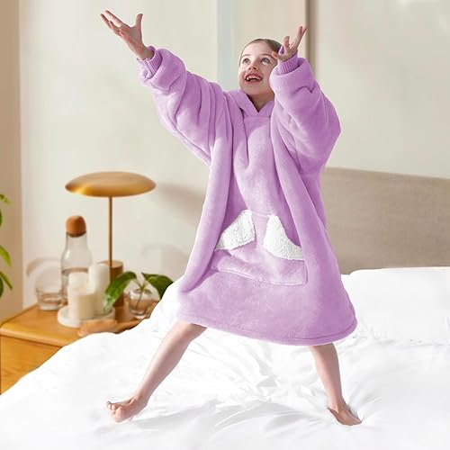 Miniatura 4 de Touchat Manta con capucha, sudadera de manta Sherpa de gran tamaño con bolsillo y mangas para capucha, manta de felpa súper suave y cálida para