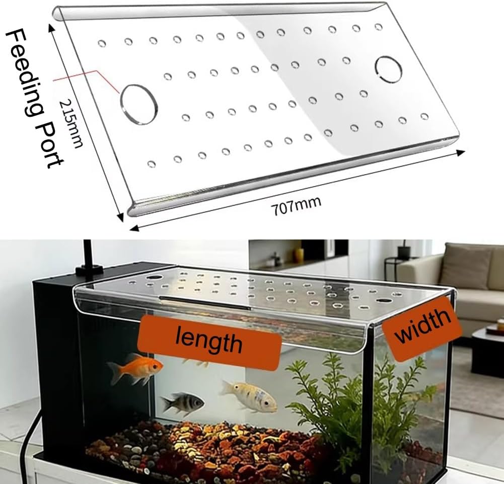 Rygcrud Clear Acrylic Canopy, Square Aquarium Hood with Feeding Port, Anti-Jumping Fish Tank Cover Panel to Avoiding Cat(70.7x21.5cm)