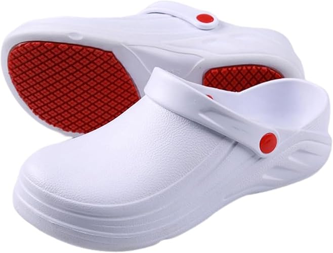 Oliebestendige koksschoenen, klompen voor dames en heren, antislip, keukenschoenen, tuinveiligheid, werkschoenen met comfortabele sportbinnenzool, Wit, 39 EU