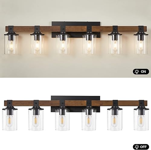 Miniatura 5 de DADUL Lámparas de baño de 4 luces, luces de tocador de baño de granja, luces rústicas de madera para baño, sala de estar, cocina, lámparas de pared