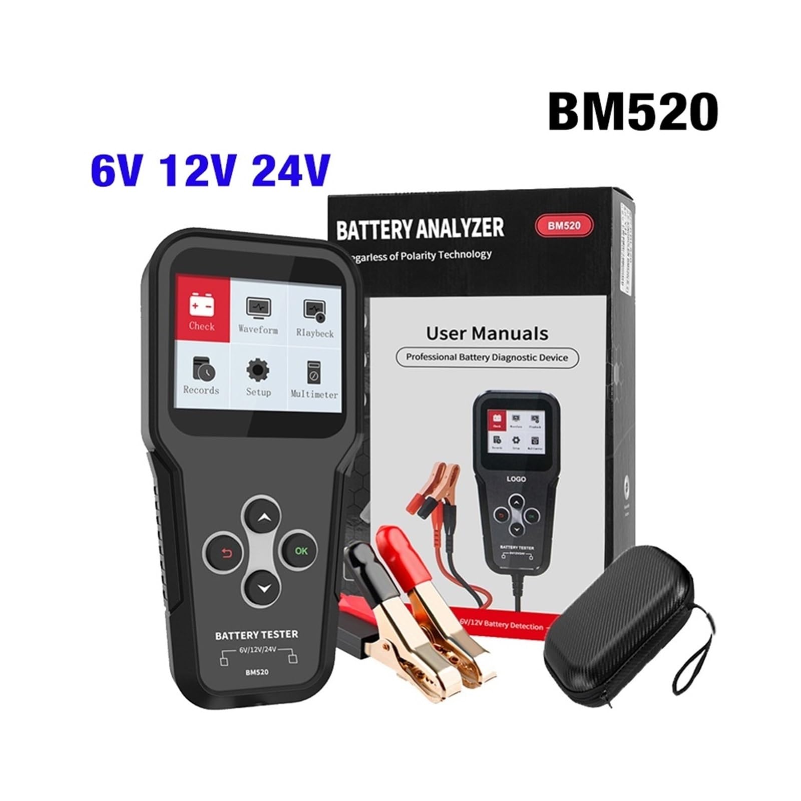 BM520 Profesjonalny tester akumulatorów samochodowych 6 V 12 V 24 V Narzędzie diagnostyczne akumulatorów ciężarówek Analizator akumulatorów 12 V Rozruch