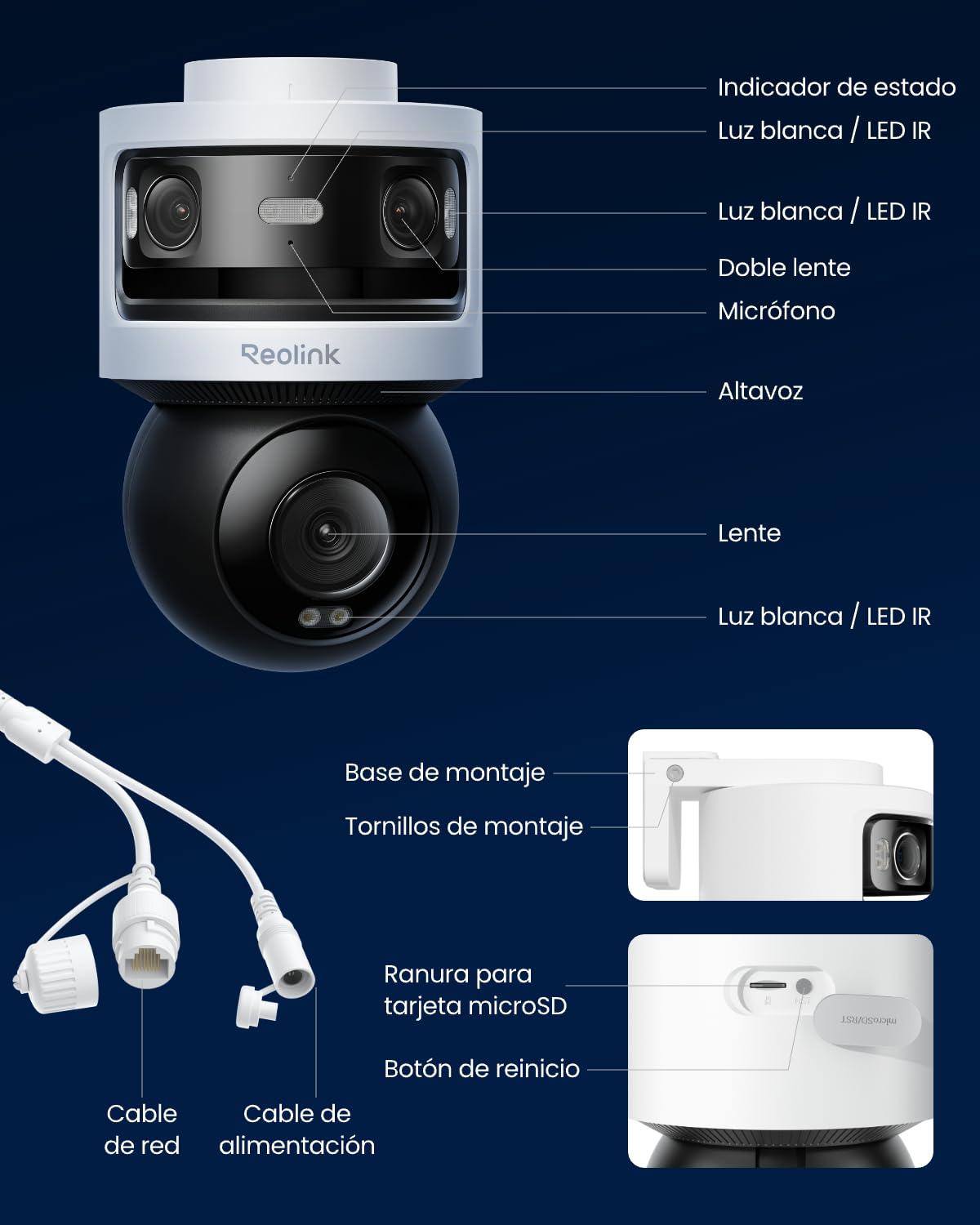 Reolink Cámara de seguridad PoE para exteriores de triple lente, panorámica PT de 10 MP + 8 MP, con seguimiento automático SyncTrack, visión nocturna en color e infrarroja, grabación 24/7, OMVI 3i PoE