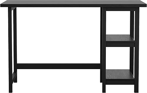 Miniatura 3 de Martha Stewart Beckett - Escritorio de caballete moderno con estantes laterales abiertos en acabado de grano de madera negra