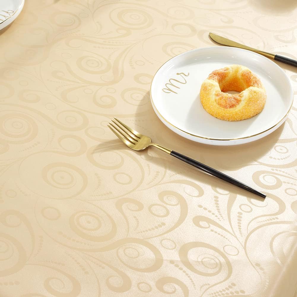 Qualsen Vinyl Table Cloth, Spring Wipeable Tablecloth, Rectangle Table Clothes for Picnic, Holiday, Party,Outdoors (52 x 70 inch,Champagne Gold)