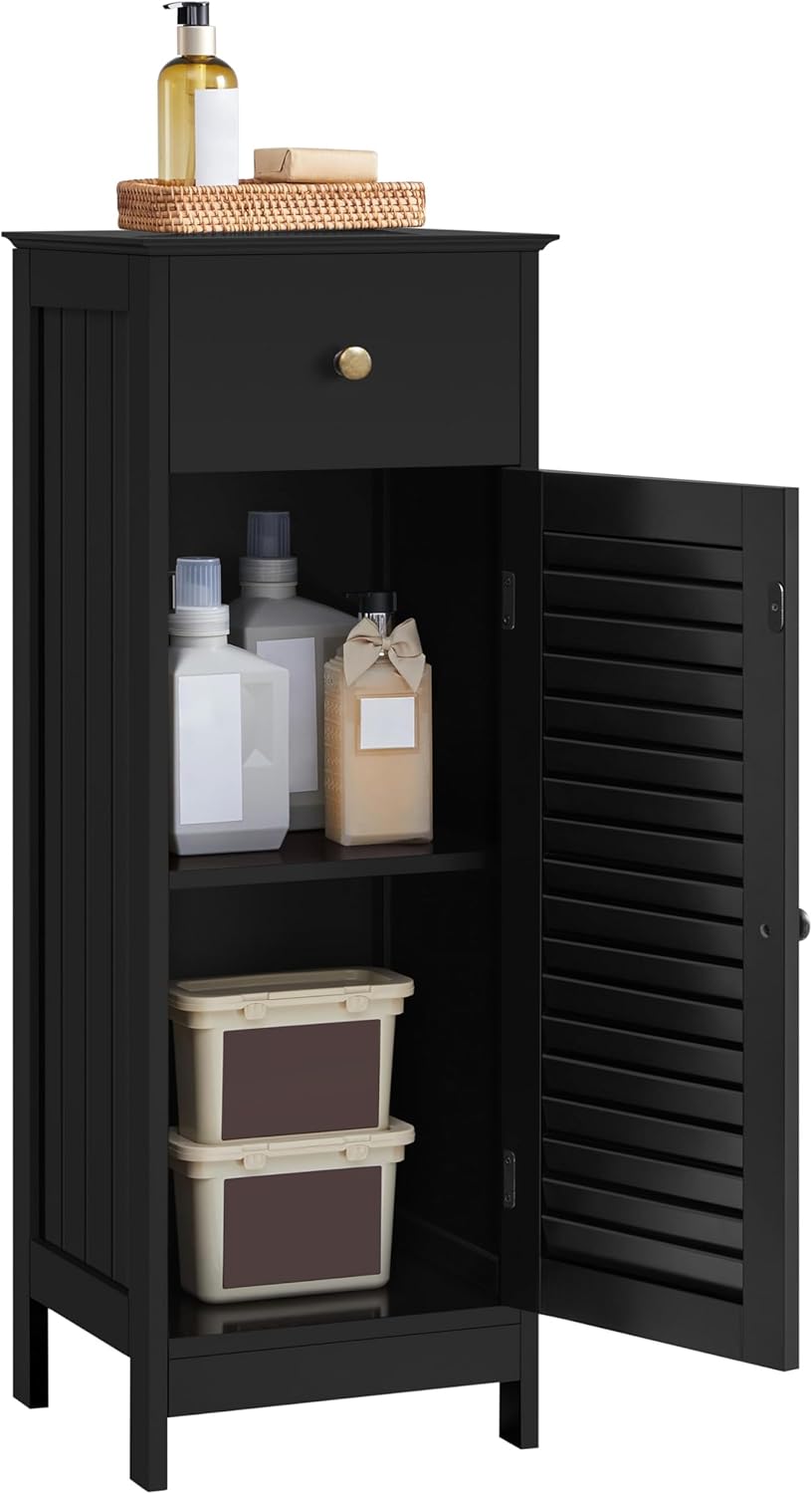 Yaheetech 34.5”H Bathroom Storage Cabinet, Narrow Floor Cabinet with 1 Drawer & 1 Door,Slim Storage Organization for Bathroom,Living Romm,Hallway,Corner,Small Space,Black