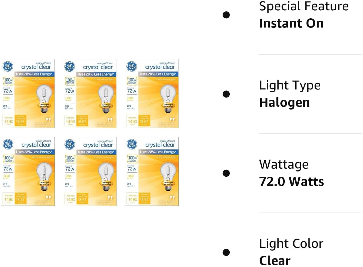 GE Lighting 78798 GE 78798-12 Bulb, 6 Count (Pack of 2), Crystal Clear, 12