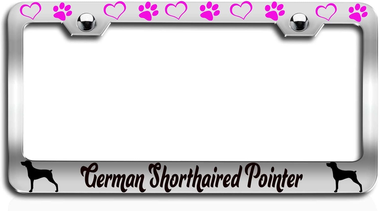 Makoroni - German Shorthaired Pointer Dogs Pets Chrome Metal License Plate Frame Tag Holder, #f49