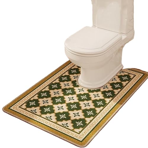 Iczodrow Toilet Rug Mat wtih Retro Checkered Pattern U Shaped-Contour Bath Mat Rug-Dirt Barrier Quick Dry Bathroom Mat Non Slip (Flower,24''x36'')