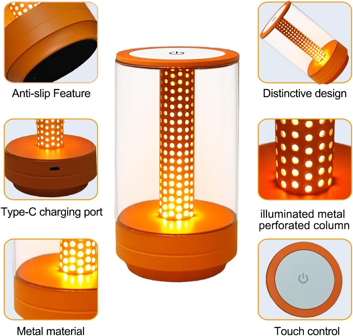 Rechargeable LED Portable Table Lamp, Battery Operated Cordless Candle Lamp with 2000mAh,3-Color Touch Dimmable,LED Candle Light for Bedroom, Outdoor & Home Decor(Orange)