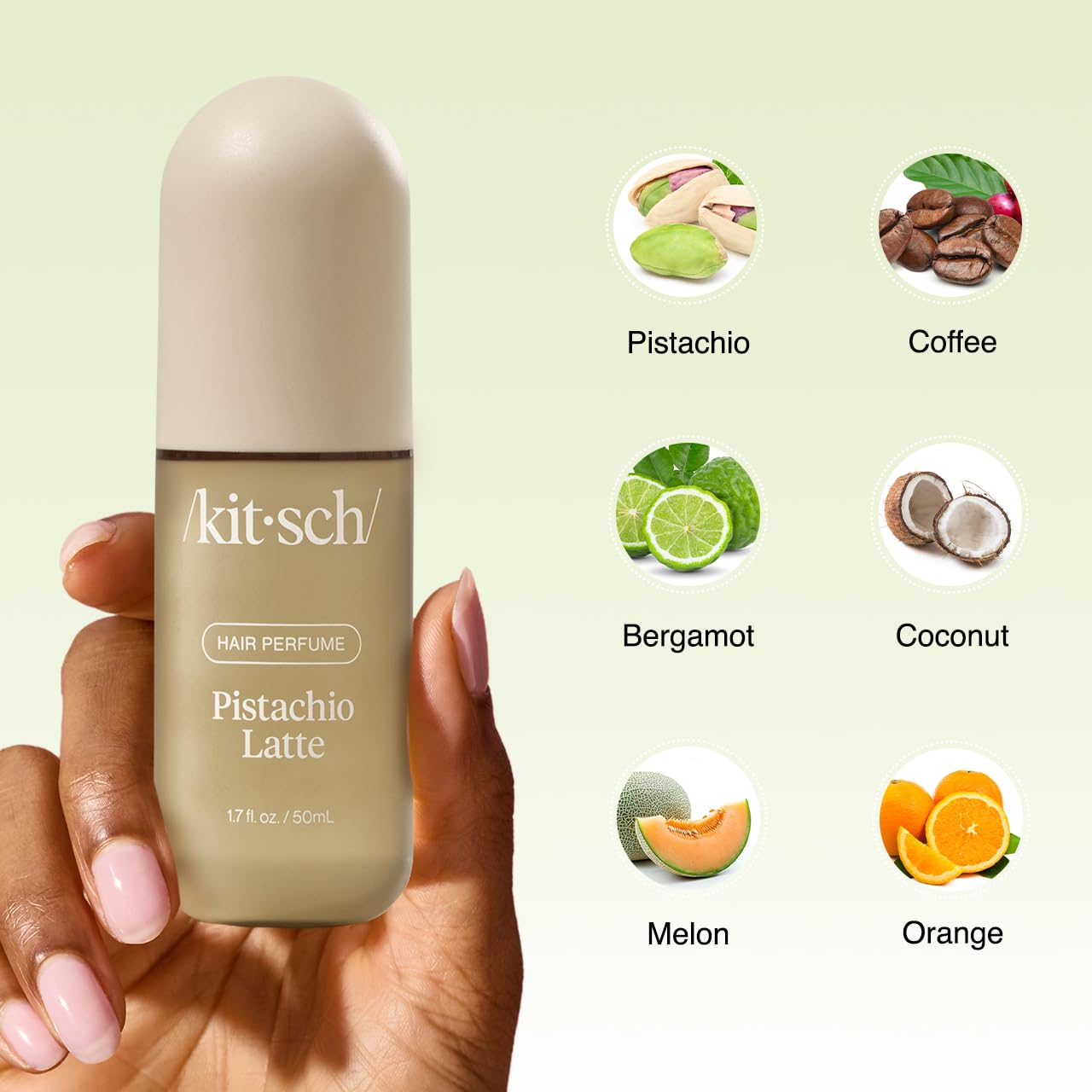 Kitsch Hair Perfume for Women - Pistachio Latte | Clean, Deodorizing & Patented Odor-Eliminating Technology Hair Spray & Body Mist - Freshen Hair, Body & Pillows - Coconut & Warm Coffee Scent - 50mL image 6 of 8 B0DXWQWBFJ