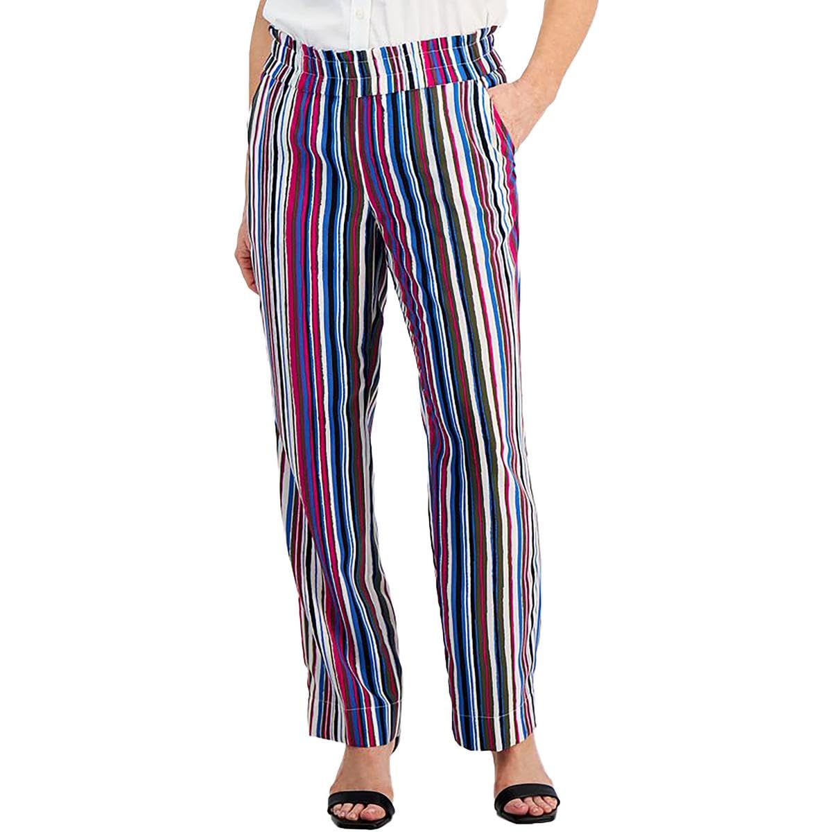 Jones New York Womens Petites Pinstripe Pocket Straight Leg Pants Pink PM