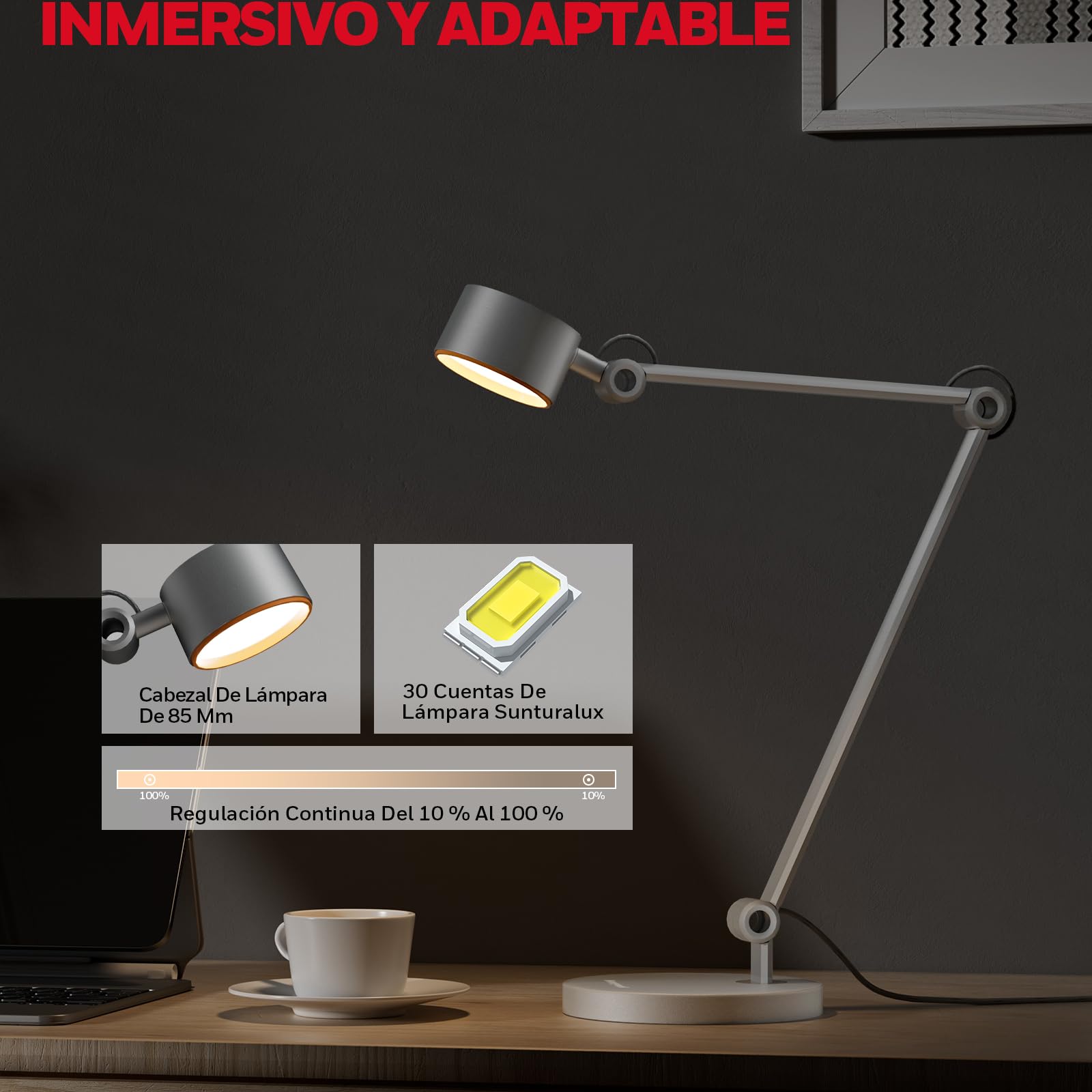 Honeywell Lámpara escritorio LED 01A brazo articulado manualidades | 4000K luz diurna, CRI≥95, RG0 baja luz azul, lámpara de escritorio para arquitecto, cuidado ocular