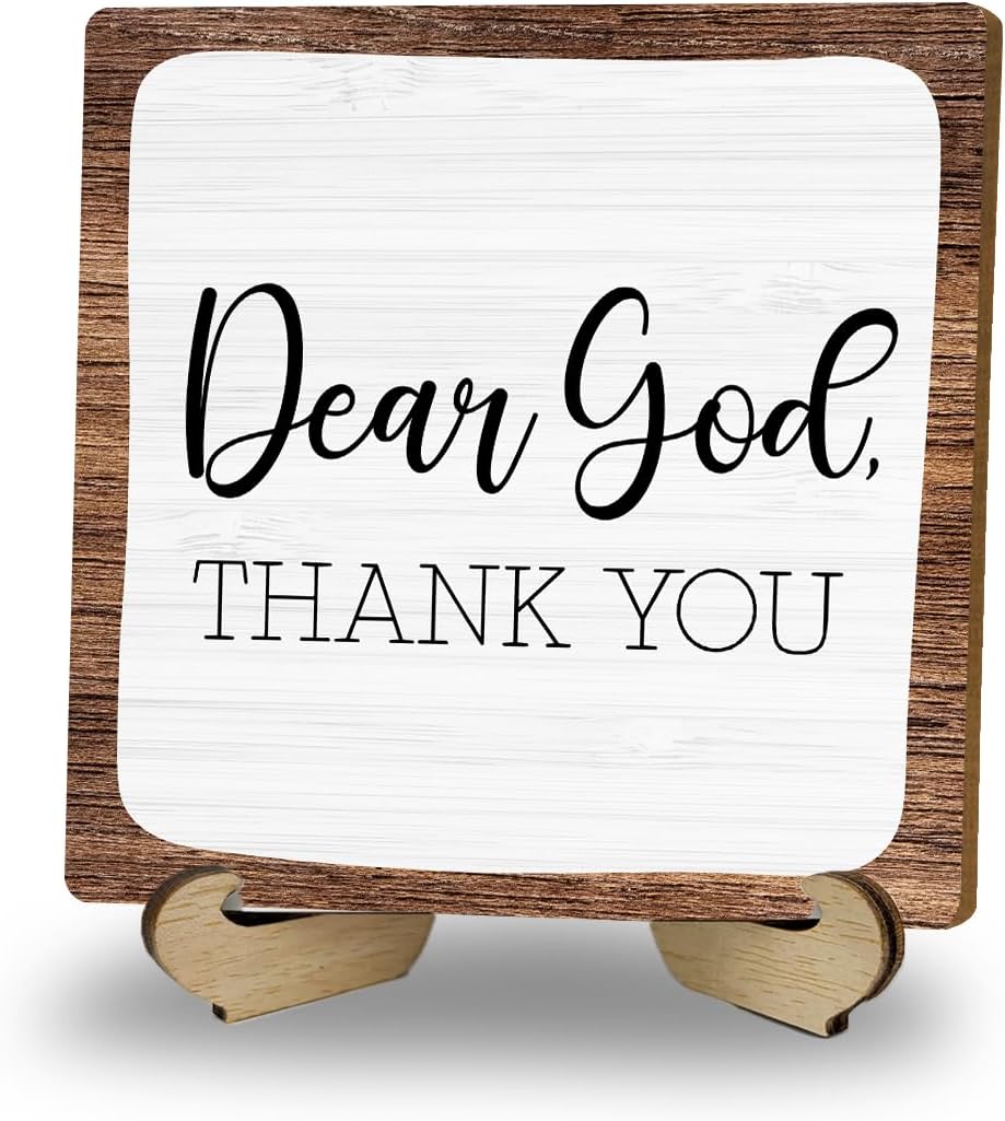 Home Decor, Farmhouse Shelf Table Decor, Dear God Thank You Wooden Plaque