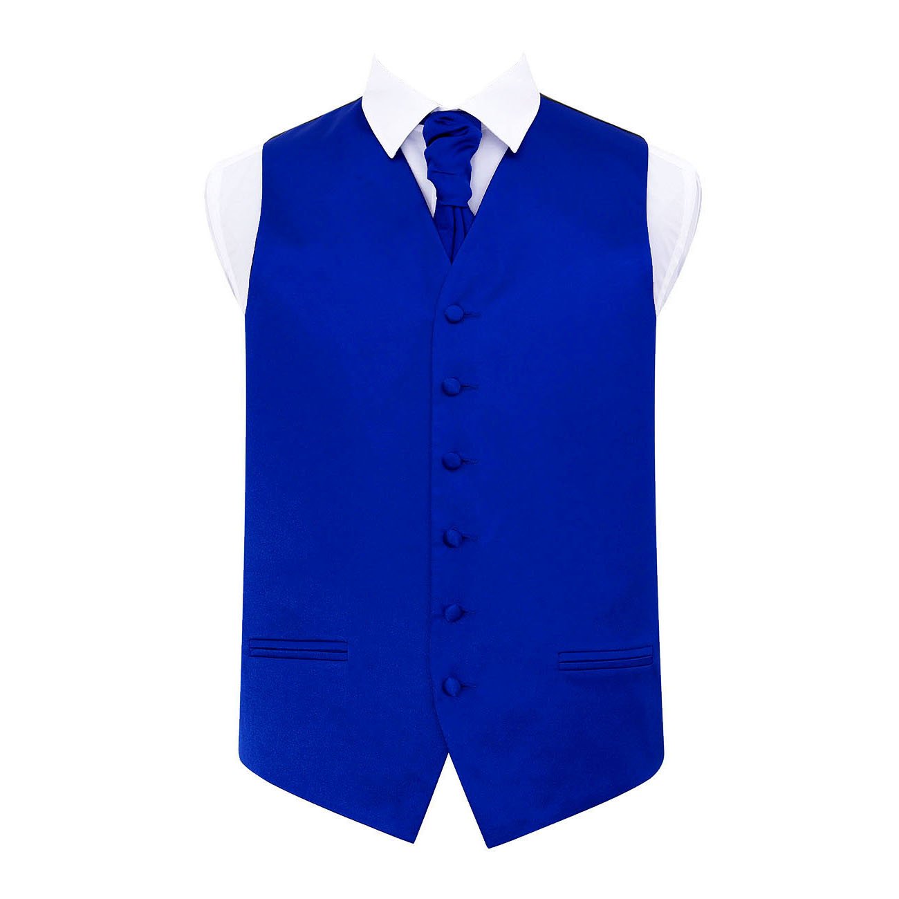 Dqt Men's Royal Blue Plain Satin Waistcoat & Pre-Tied Scrunchie Cravat Set (2Pc) - Wedding, Business & Formal - 44" (2Xl)