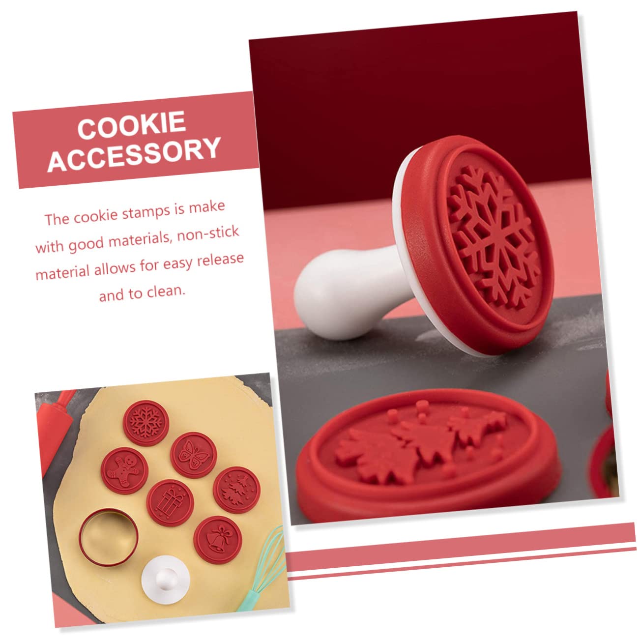 Alipis 5 Sätze Cookie-Stempel Kuchenschablonen Weihnachtsplätzchen Keksstempelform weihnachts backform weihnachts plätzchenformen Keks Zubehör Ausstecher aus Silikon Kieselgel rot