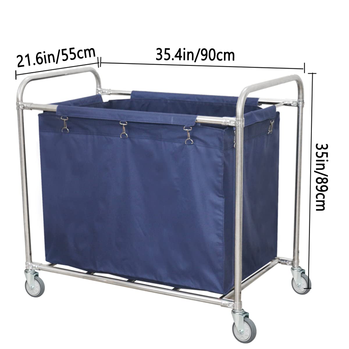 SDdPulse Carrito de lavandería de acero inoxidable resistente con ruedas – Cesta de lavandería comercial con bolsas extraíbles y asa – Cesta clasificadora de ropa móvil para uso doméstico y hotel