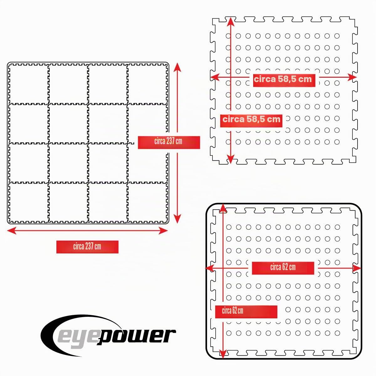 EYEPOWER 5,6 m² Stuoia di Sottofondo per Piscina - 16 Tappetini in Eva 62x62 - Tappeti per Esterni